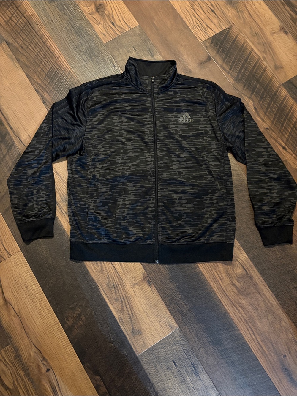 adidas Black Patterned Full-Zip Lightweight Track Jacket